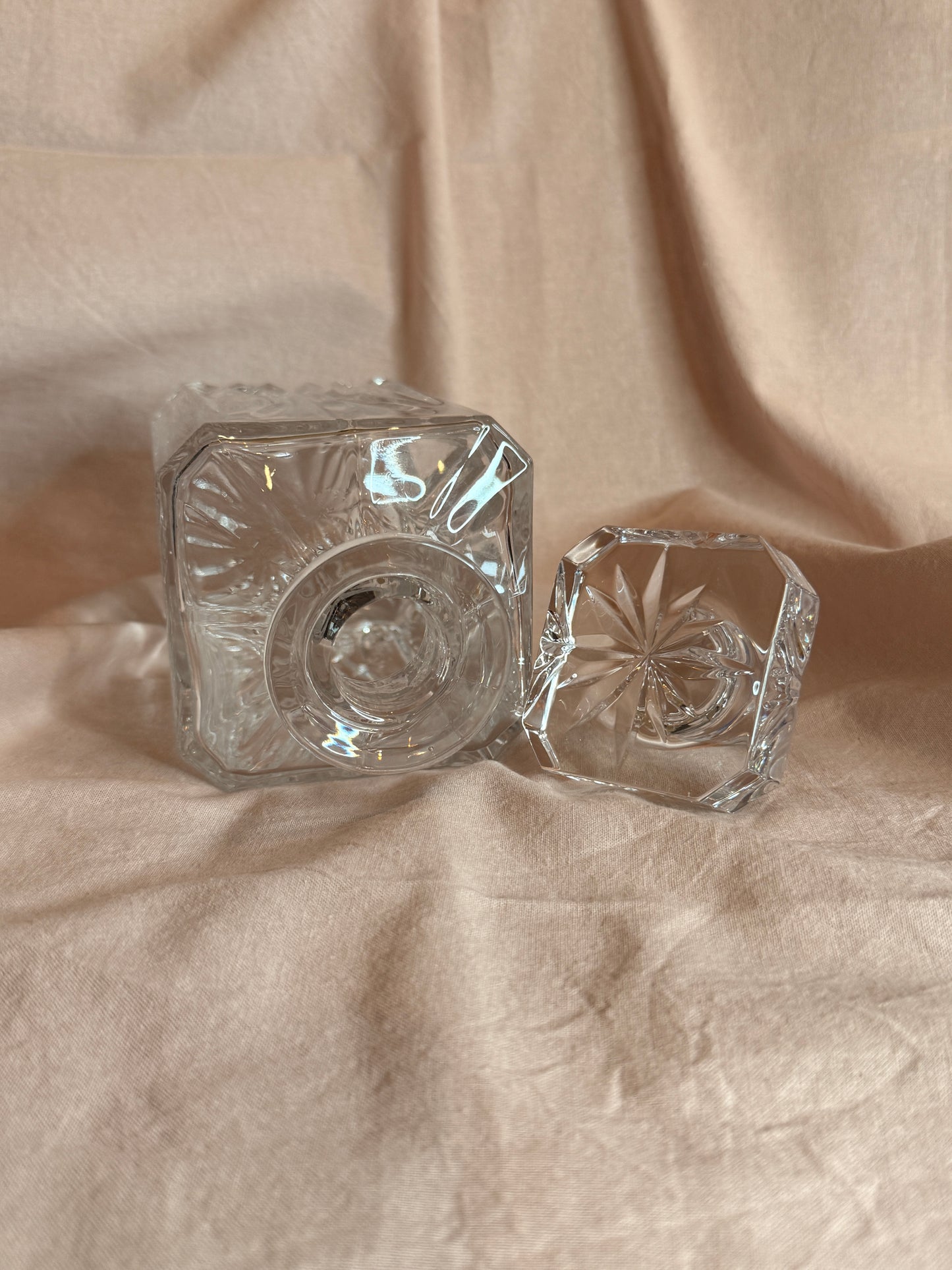 Vintage Royal Crystal Rock (RCR) Opera Crystal Decanter Set, Made in Italy, 2 Pc