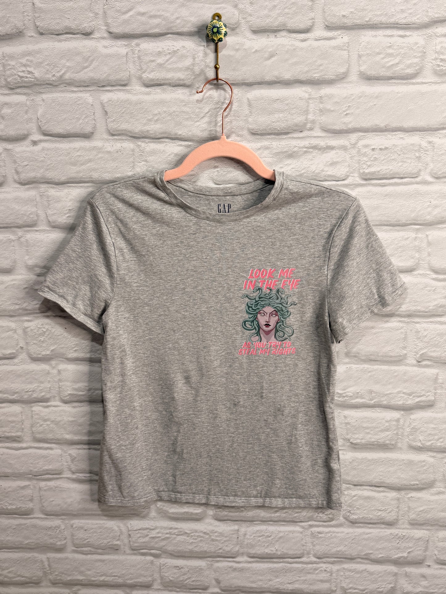 "Look Me In The Eye" Upcycled GAP Short Sleeve T-Shirt