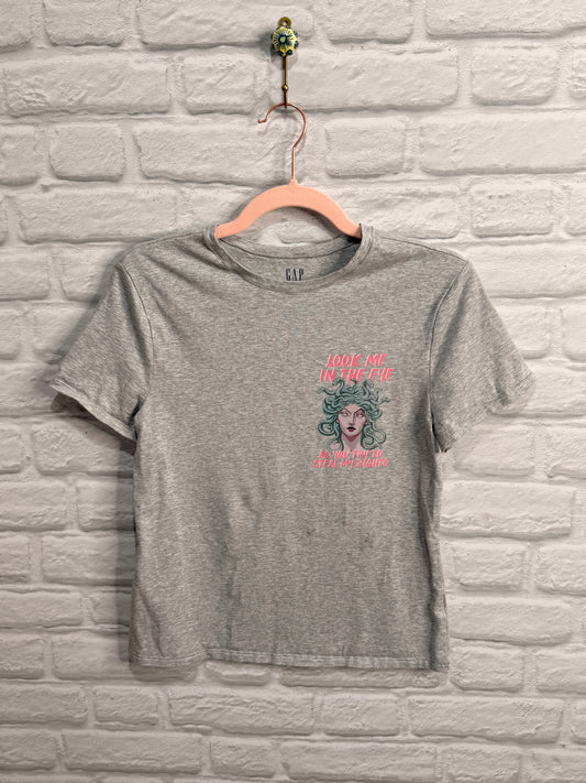 "Look Me In The Eye" Upcycled GAP Short Sleeve T-Shirt