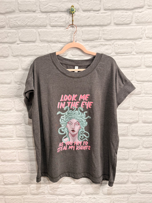 Upcycled Cap Sleeve "Look Me In The Eye" T-Shirt