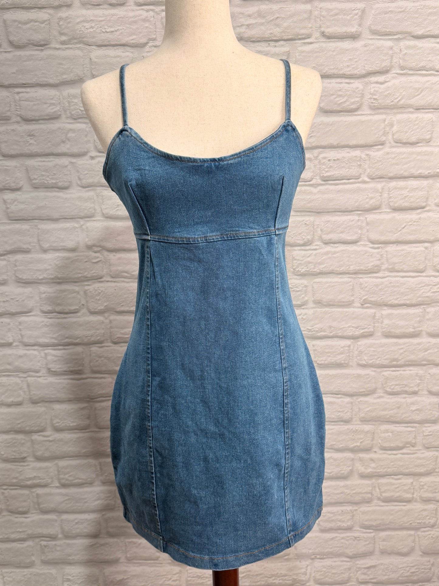 Vintage Style, Modern, Spaghetti Strap Blue Jean Dress