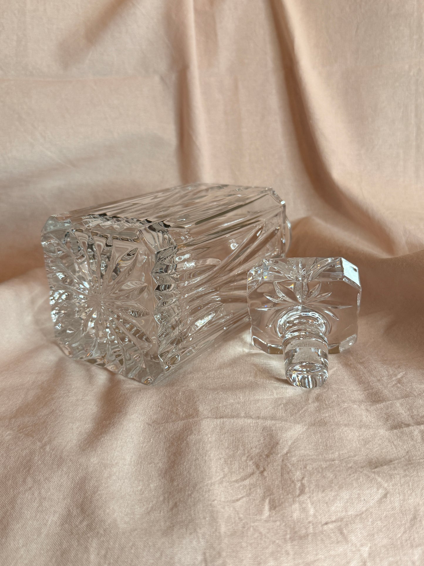 Vintage Royal Crystal Rock (RCR) Opera Crystal Decanter Set, Made in Italy, 2 Pc