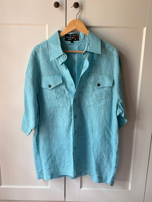 Prestige 100% Linen Button-down, Aqua Blue, Beach